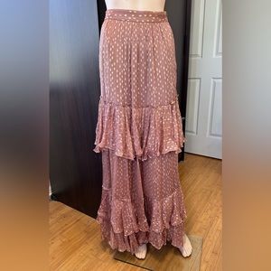 Rococo Sand tiered ruffle long maxi skirt Tan small nwt